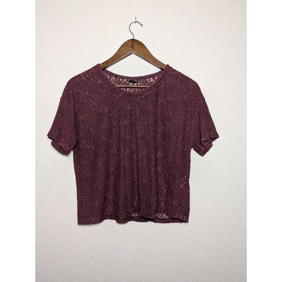 Joe Boxer Tops - Joe Boxer Burgundy Lace Sheer Crop Top Size Large Whimsigoth Grunge Romantic